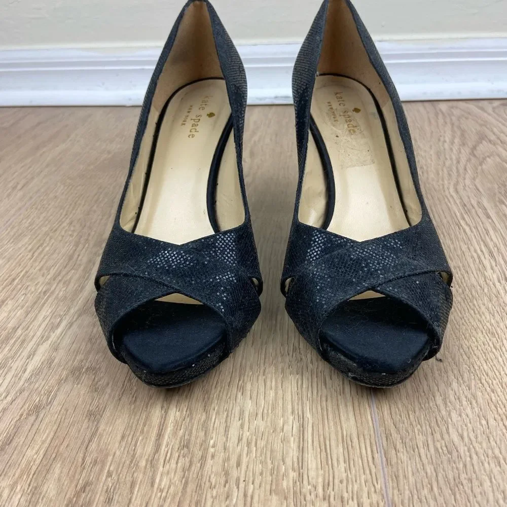 Kate Spade New York Billie Peep Toe Pump Heels - Black Sparkle